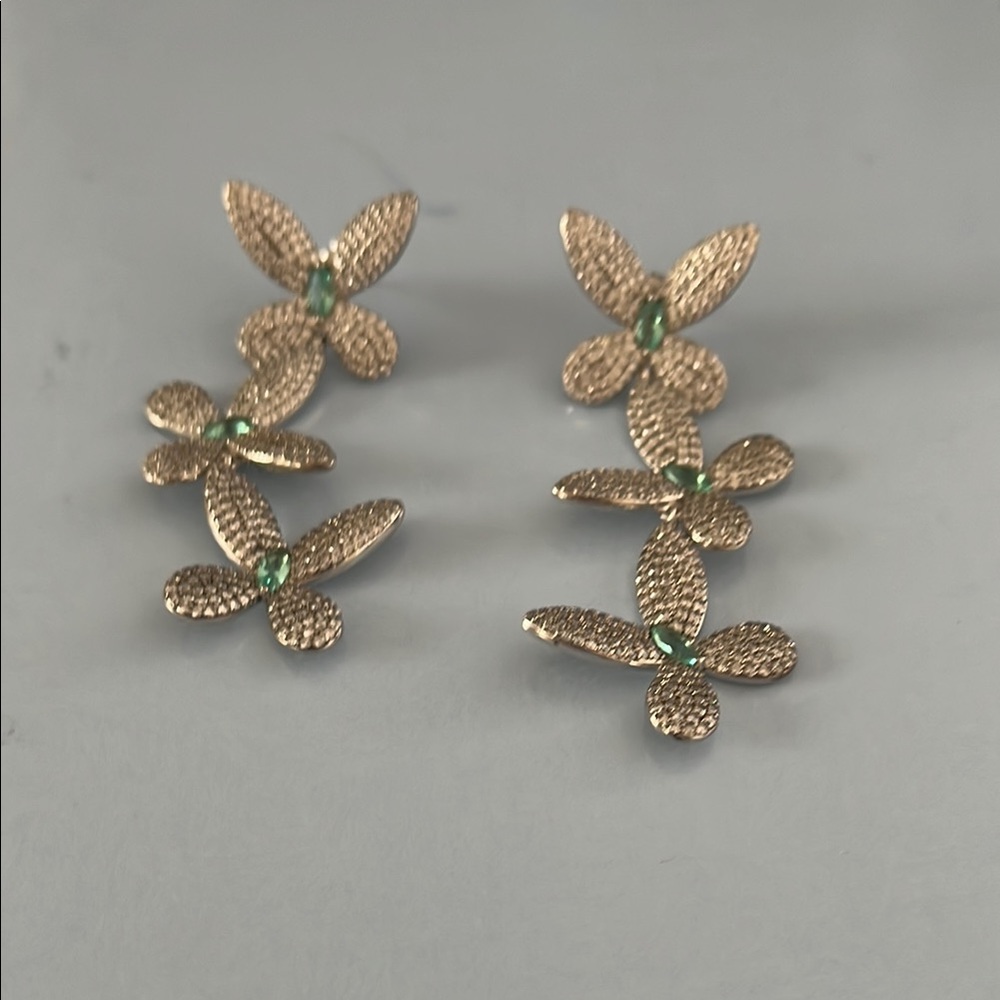 Elegant silver cz and blue topaz  butterfly post Earrings